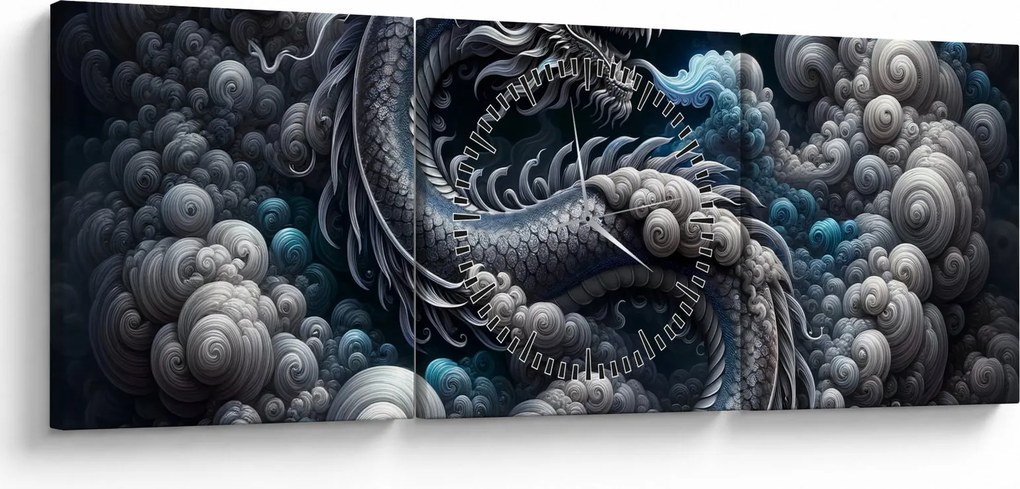 Obraz – Smok w dymie (z zegarem) (90x30 cm)