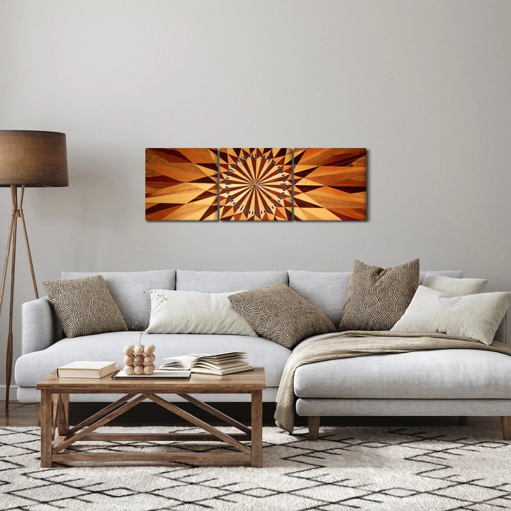 Obraz - Drewniany kolaż (z zegarem) (90x30 cm)