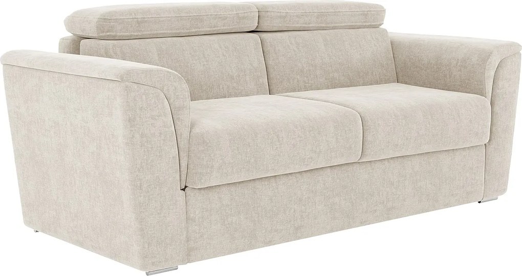 Kanapa 3-osobowa rozkładana typu express z beżowej teksturowanej tkaniny - Powierzchnia spania 140 cm - Materac 22 cm z pianką memory - RIZORA