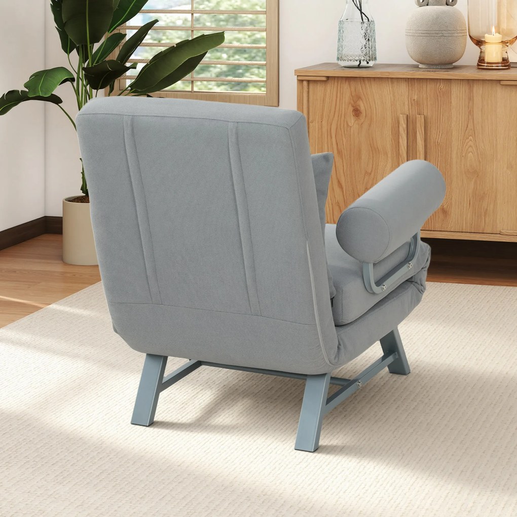 HOMCOM fotel rozkładany, fotel tapicerowany, przekształcany w łóżko dla gości, ergonomiczny, jasnoszary