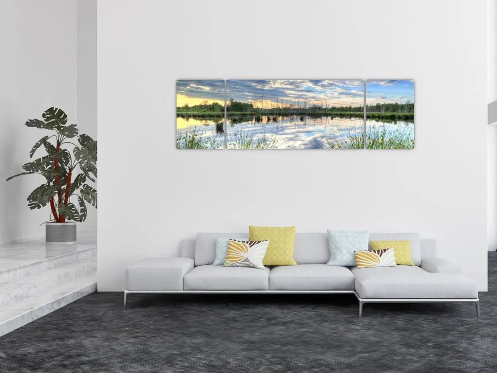 Obraz jeziora z trzcinami (170x50 cm)