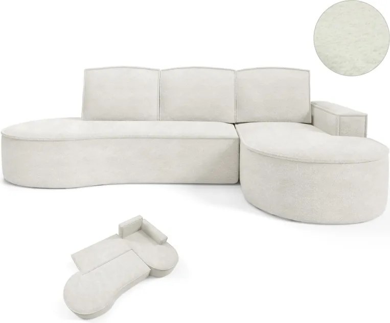 Narożnik MOLLY Prawostronny z funkcją spania, wolnostojący tkanina ABRIAMO 04 Biały