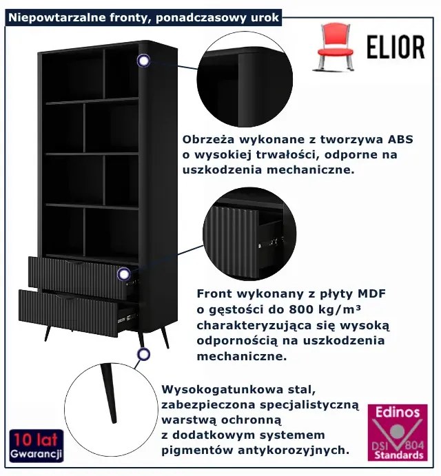 Czarny regał na książki glamour W7-H08