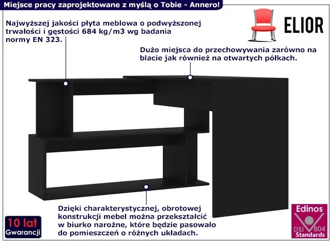 Czarne biurko z obrotową konstrukcją - Rakas