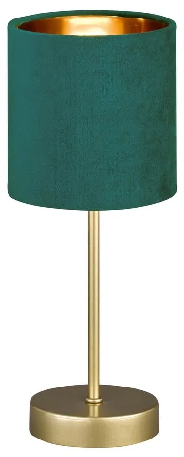 Metalowa lampa stołowa w zielono-złotym kolorze z tekstylnym kloszem (wysokość 34 cm) Aura – Fischer & Honsel