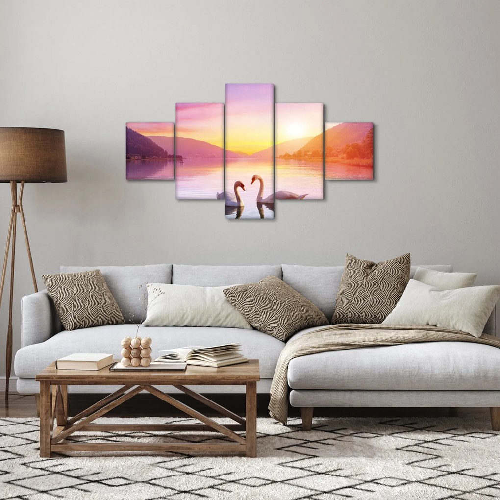 Obraz zakochanych łabędzi (125x70 cm)