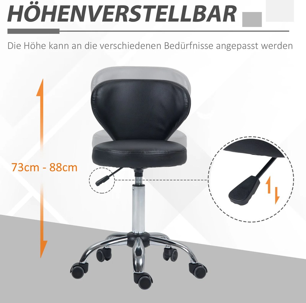 HOMCOM Salonowy taboret w wyglądzie skóry, regulowany na wysokość, do 120 kg, stalowa konstrukcja, Czarny