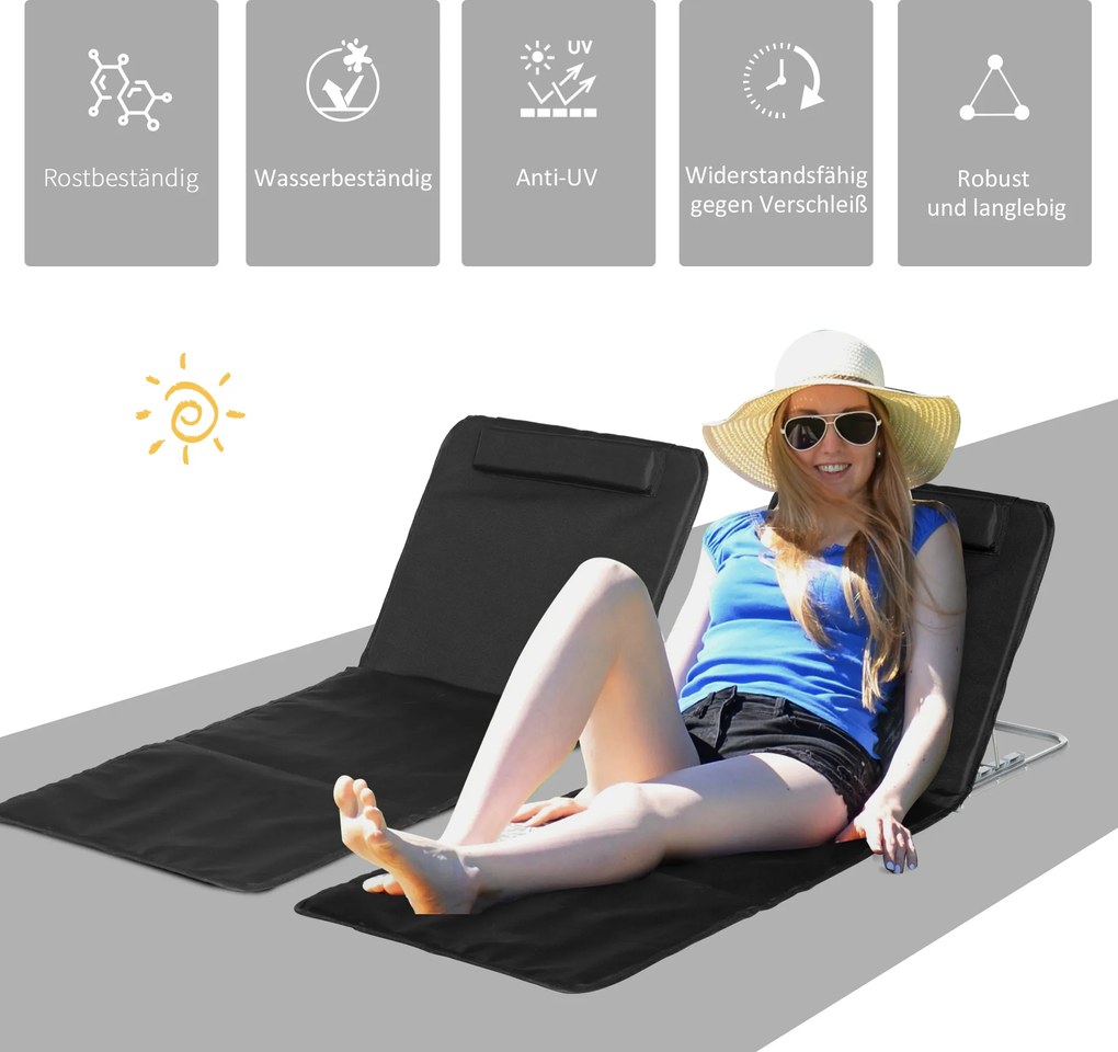 Outsunny Leżak Plażowy Beżowy Składany z Regulowanym Podłokietnikiem i Kieszenią Boczną 48x134x33-43cm | Aosom PL