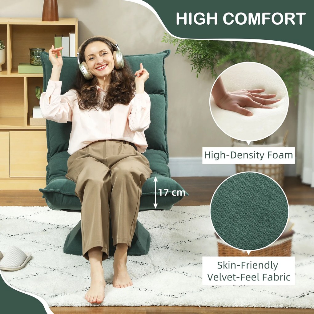 HOMCOM Nowoczesne Krzesło Podłogowe z 5-stopniową Regulacją Oparcia, Obrotowe, Zielony