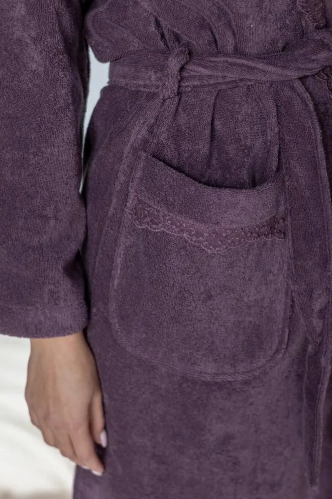 Elegancki szlafrok STELLA z koronką L Śliwkowy