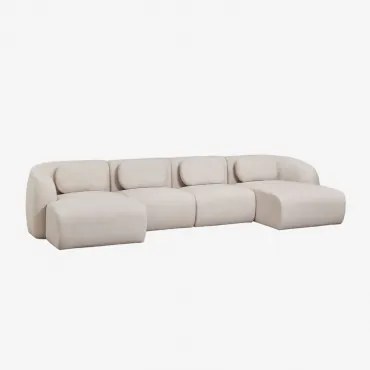Modułowa Sofa Z Podwójną Leżanką, 4-częściowa, Z Tkaniny Chenilla Coquette Kremowo-beżowy Szenil - Sklum