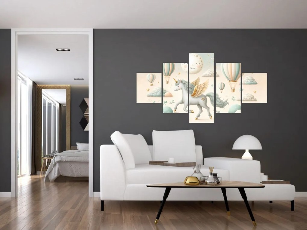 Obraz - Szczęśliwy jednorożec (125x70 cm)