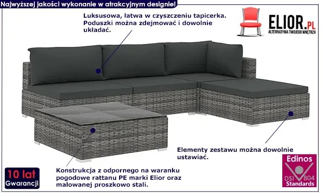 5 częściowy szary zestaw wypoczynkowy do ogrodu G5-G79