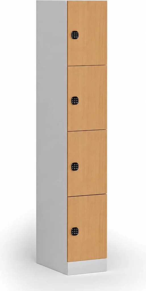 Szafka skrytkowa S1, 4 schowki, 1850 x 300 x 500 mm, zamek kodowy, drzwi laminowane, buk