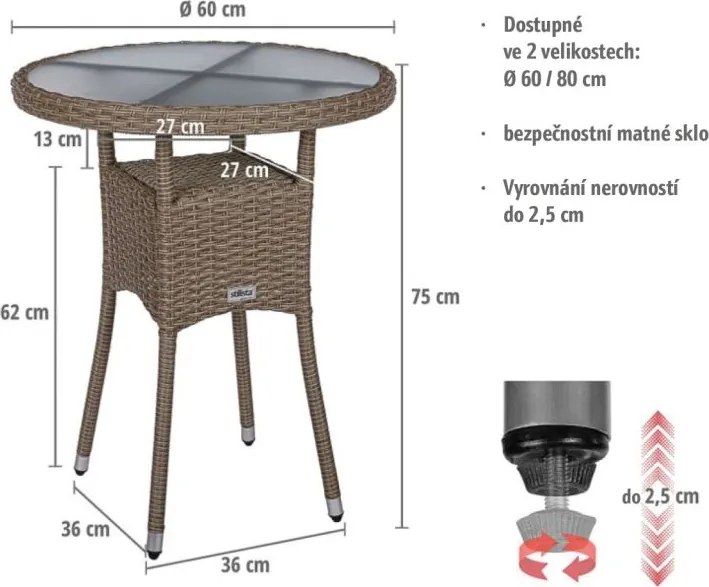 STILISTA Stół ogrodowy okrągły 60 cm, kremowy