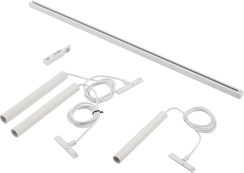 Nowoczesny system szynowy Slimline Keno z 3 białymi lampami wiszącymi 1-fazowy