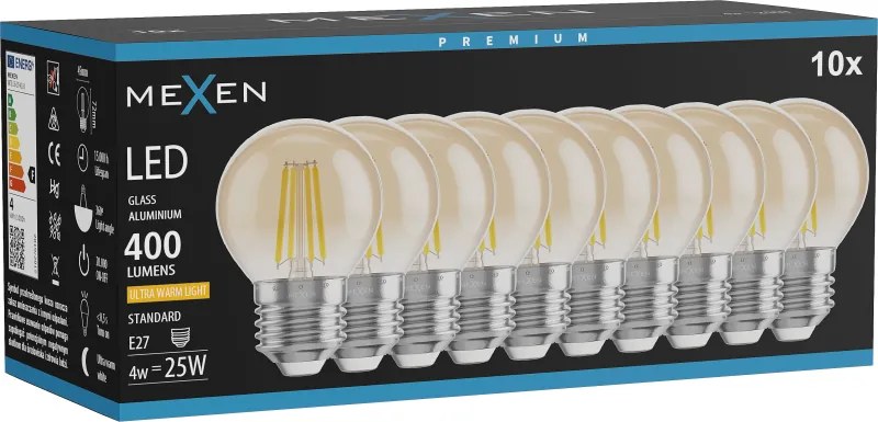 Mexen Vintis 10x żarówka filament LED E27, G45, 4W, Ciepła - 2200K, 400 lm, amber - L156-E27-0422-50x10