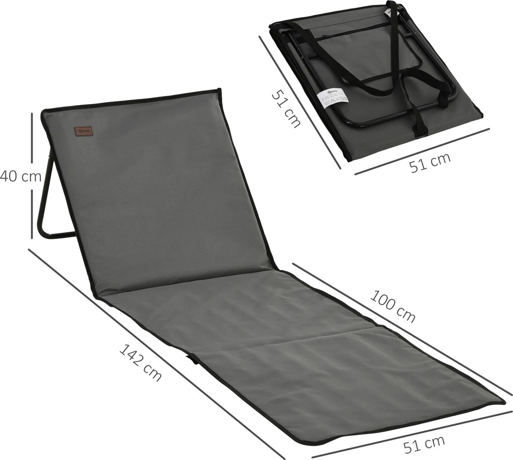 Outsunny Leżak plażowy, składany, regulowane oparcie, kieszeń boczna, miękkie wyściełanie, rama stalowa, Szary, 142x51x40cm