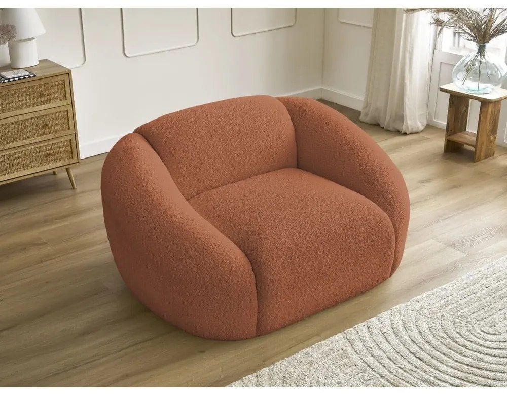 Pomarańczowy fotel z materiału bouclé Tina – Bobochic Paris