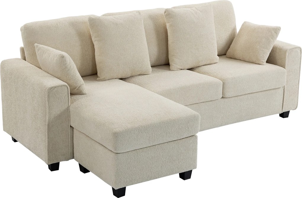 HOMCOM Narożna sofa z odwracalnym szezlongiem, 3-osobowa kanapa z aksamitnym wyglądem, szerokie i głębokie siedzisko, poduszki sprężynowe, beżowa | Aosom PL