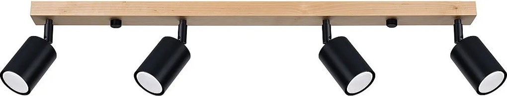 Plafony Nowoczesny Verdo, Stal/Drewno - 4 Źródło - L.96 X H.17.5 Cm - Czarny/Drewno