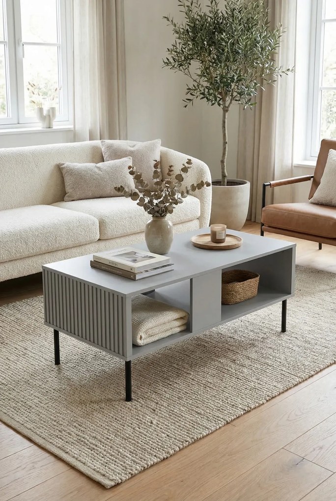 Szara ława z półką i lamelami G7-H51