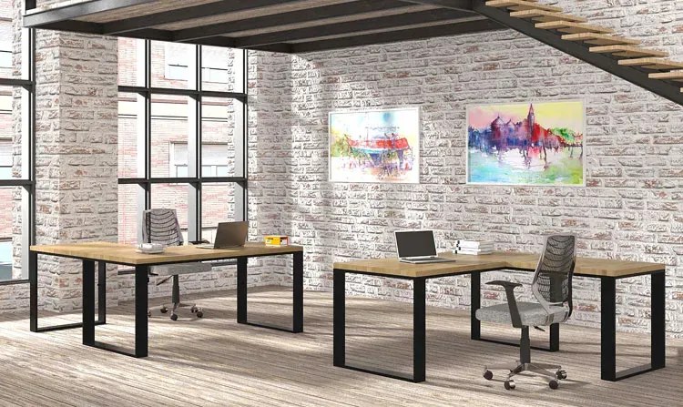 Dębowe loftowe biurko z dostawką 170 x 80 + 70 x 90 W8-F51