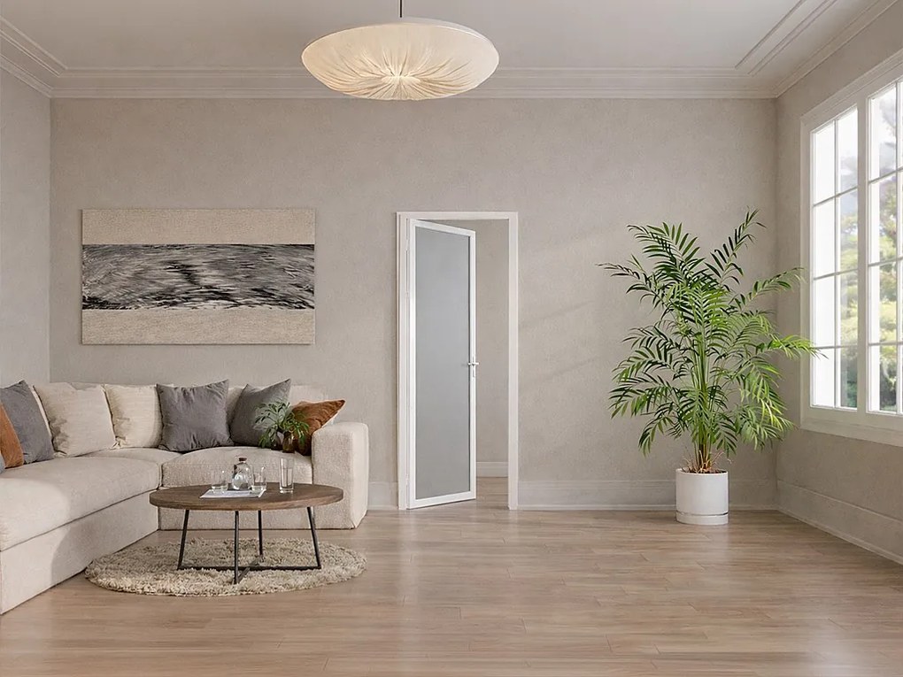 Rewersyjny blok drzwiowy z aluminium i matowego szkła hartowanego - W204 x S73 cm - Biały - LOXTON