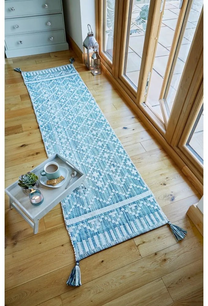 Beżowo-niebieski bawełniany chodnik Flair Rugs Leela, 60x200 cm