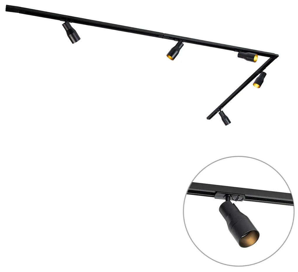 Nowoczesny system szynowy z 5 reflektorami czarny 1-fazowy - Iconic Kohua