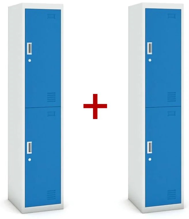 Szafka ubraniowa S3 dwudrzwiowa 1+1 GRATIS, demontaż, zamek cylindryczny, szara/niebieska