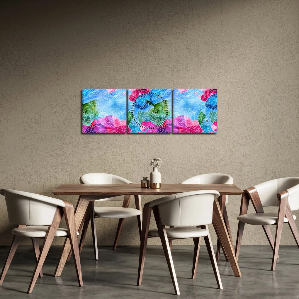 Obraz - Kolorowe fale (z zegarem) (90x30 cm)