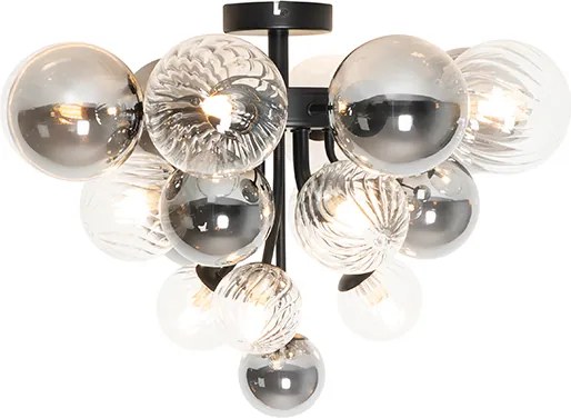 Plafon art deco czarny z przydymionym i czystym szkłem 10-świateł - Bonnie