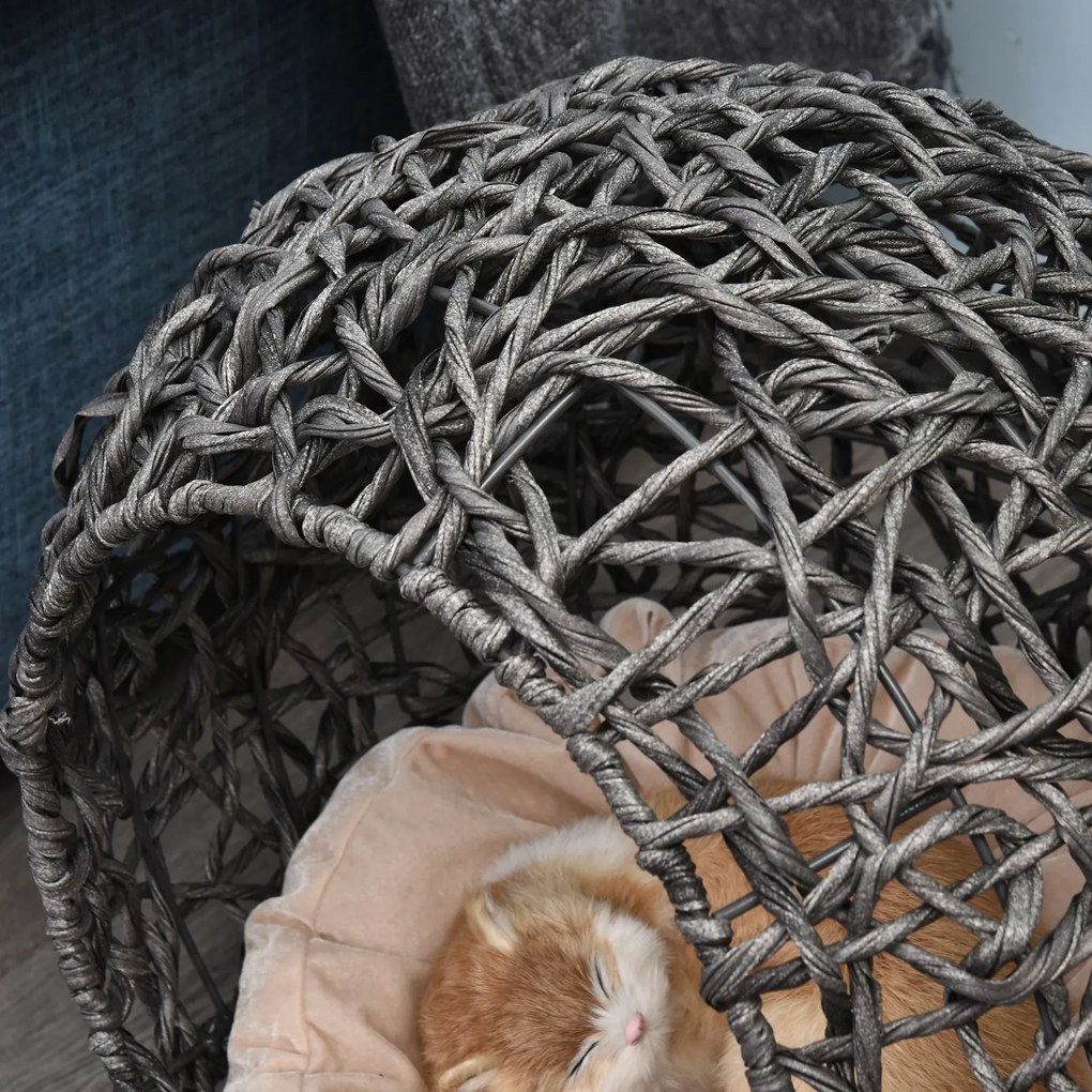 PawHut Domek dla kota z poduszką Miejsce do spania dla kota Jaskinia dla kota podwyższone nogi rattan PVC