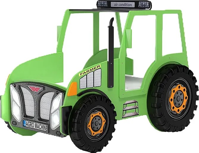 Zielone łóżko ciągnik dla dziecka z oświetleniem LED N4-G24