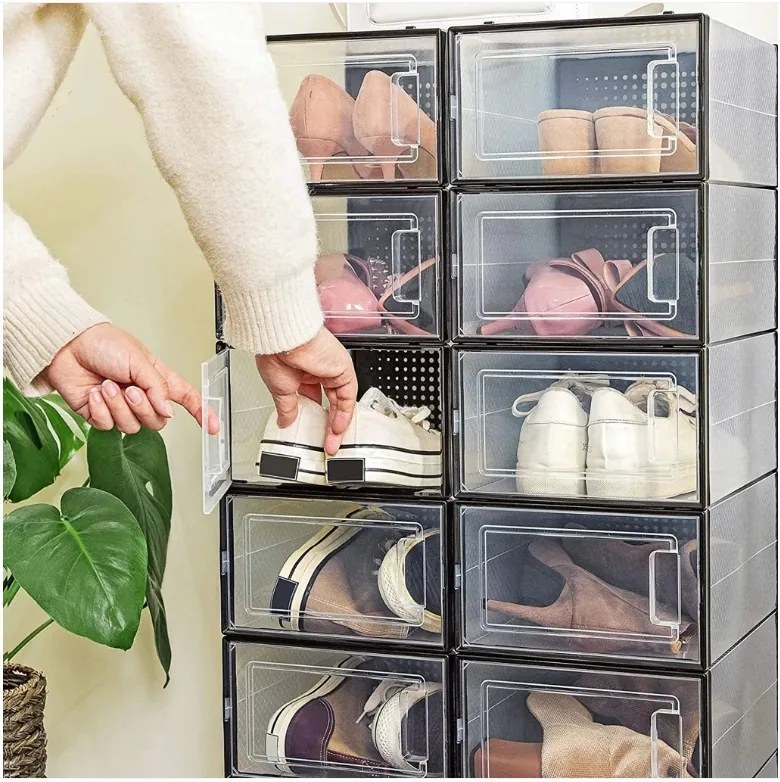SongmicsHome Organizer na buty MARI, 18 przegródek, czarna/przezroczysta