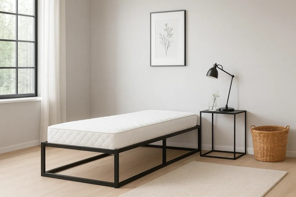 Czarne Loftowe Łóżko Metalowe 90X200 Cm R3-G83