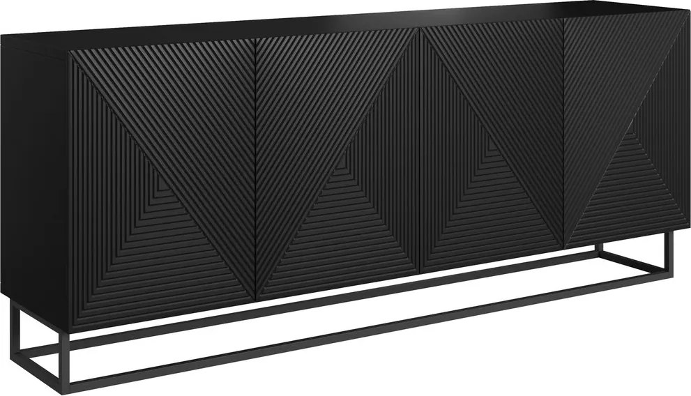 Komoda Asha 200 cm czterodrzwiowa - czarny mat / czarny stelaż