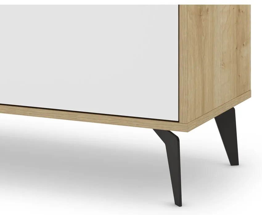 Biała niska komoda w dekorze dębu 140x79 cm Nola – Marckeric