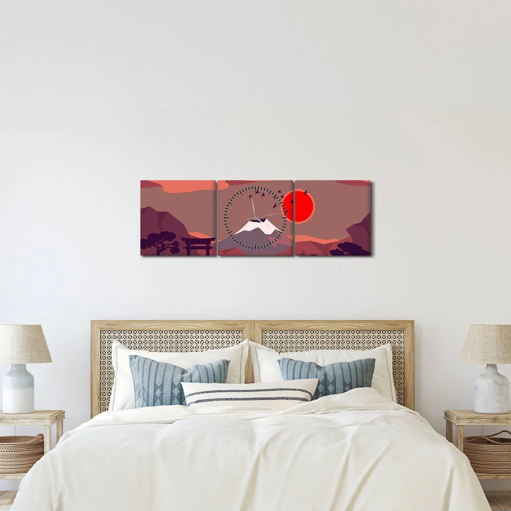 Obraz - Ilustracja góry Fuji (z zegarem) (90x30 cm)