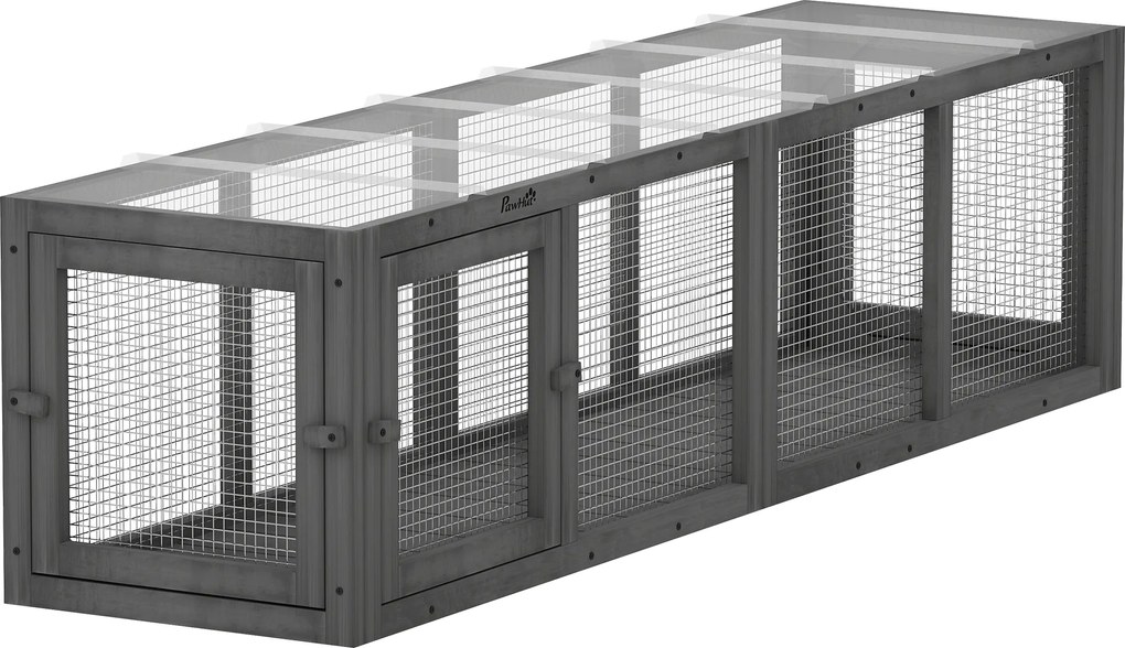 PawHut Tunel dla kota, zabawka z drewna z 3 drzwiami, rozbudowywalny, tunel do zabawy dla kotów do 10 kg, 151,5 x 38,5 cm Szary | Aosom PL