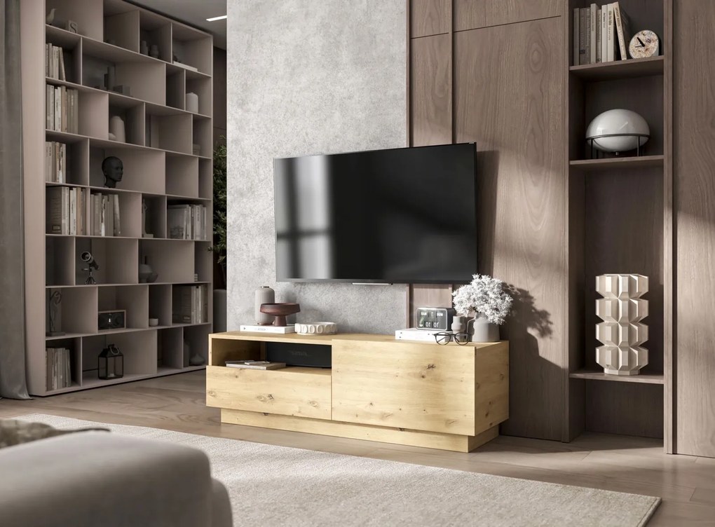 Szafka RTV na cokole z szufladą i wnęką Enjoy dąb artisan
