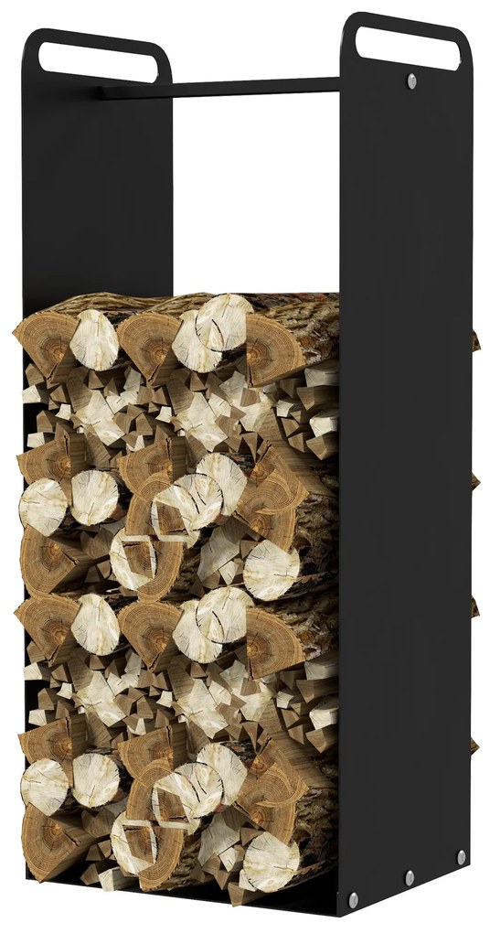 Outsunny Stojak na drewno do kominka, 2 uchwyty, stalowy stelaż, do 30kg, 36x30x90cm, Czarny