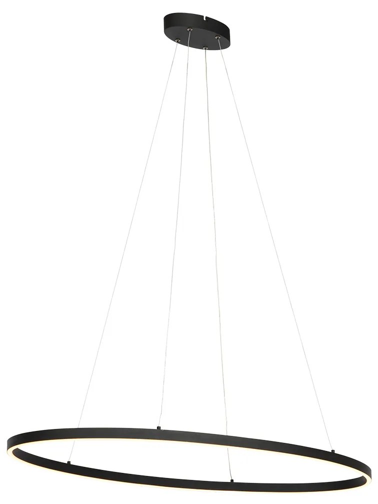 Designerska lampa wisząca czarna owalna z wbudowanym LED 3-stopniowo ściemnialna - OvalloDesignerski Oswietlenie wewnetrzne