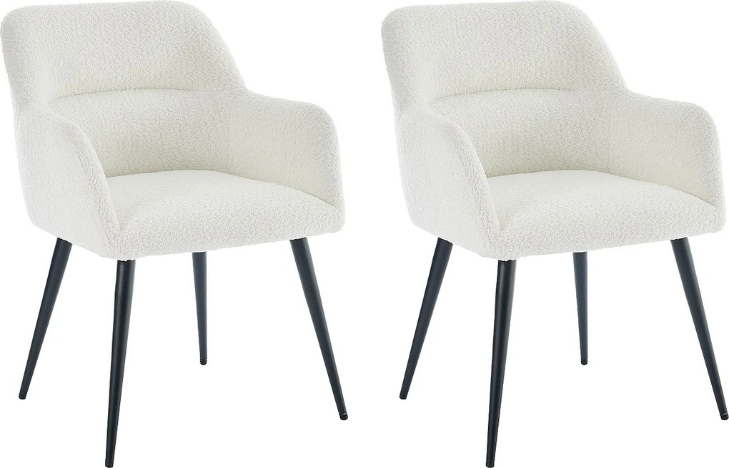 Zestaw 2 krzeseł z podłokietnikami z bukli i czarnego metalu - Biały - HEKA