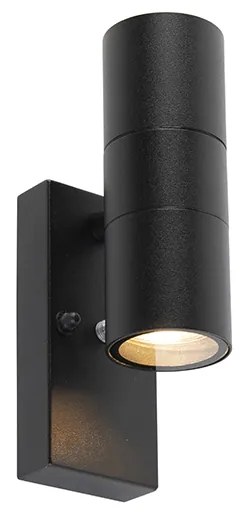 Lampa ścienna zewnętrzna czarna 2-punktowa IP44 z czujnikiem zmierzchu - Duo