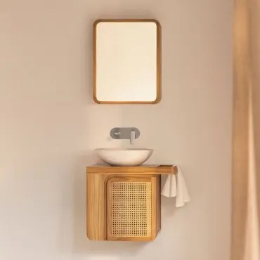 Zestaw Wiszących Mebli Łazienkowych Z Drewna Tekowego Georgy Drewno Tekowe & Cement Okrągły Biały Ø40 Cm - Sklum