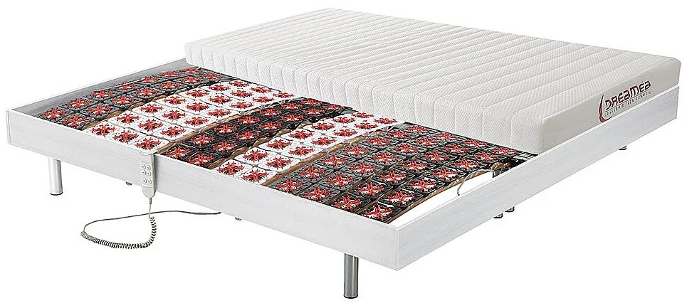 Łóżko elektryczne z funkcją relaksu z materacem z lateksową warstwą wierzchnią - 2 x 90 x 100 cm - białe - ETHER DREAMEA