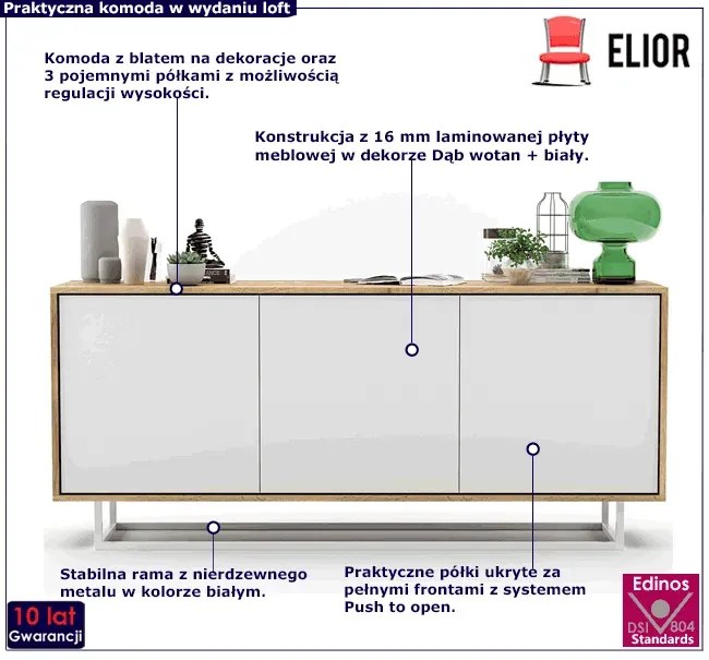 Komoda na nóżkach dąb wotan + biały E7-A32