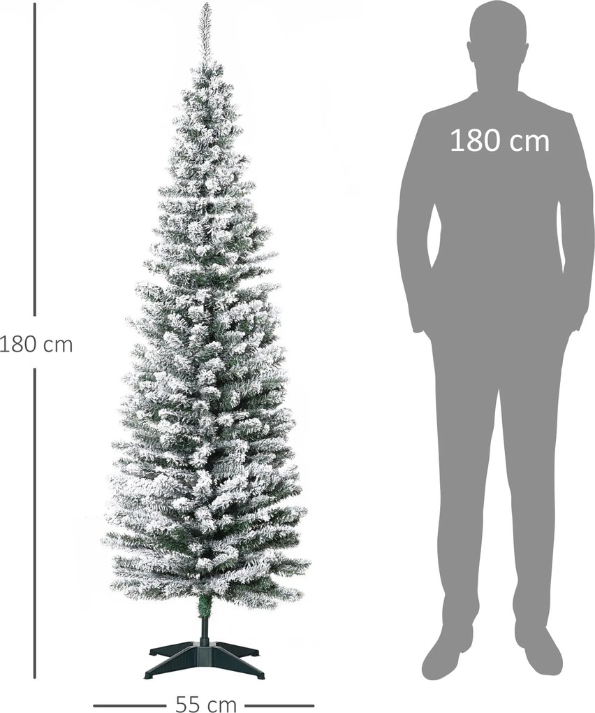 HOMCOM Sztuczna Choinka, 210 cm, z Ośnieżonymi Gałęziami PVC, Składana, z Metalową Podstawą, Zielony/Biały | Aosom PL